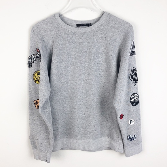 Obey Sweaters - OBEY | Gray Patchwork Crewneck Pullover Sweater